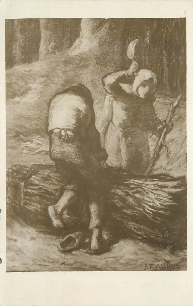 Deux paysans dans un bois — J.F. Millet — Éditeur J.F. Millet, Collection André Douhin - Recto