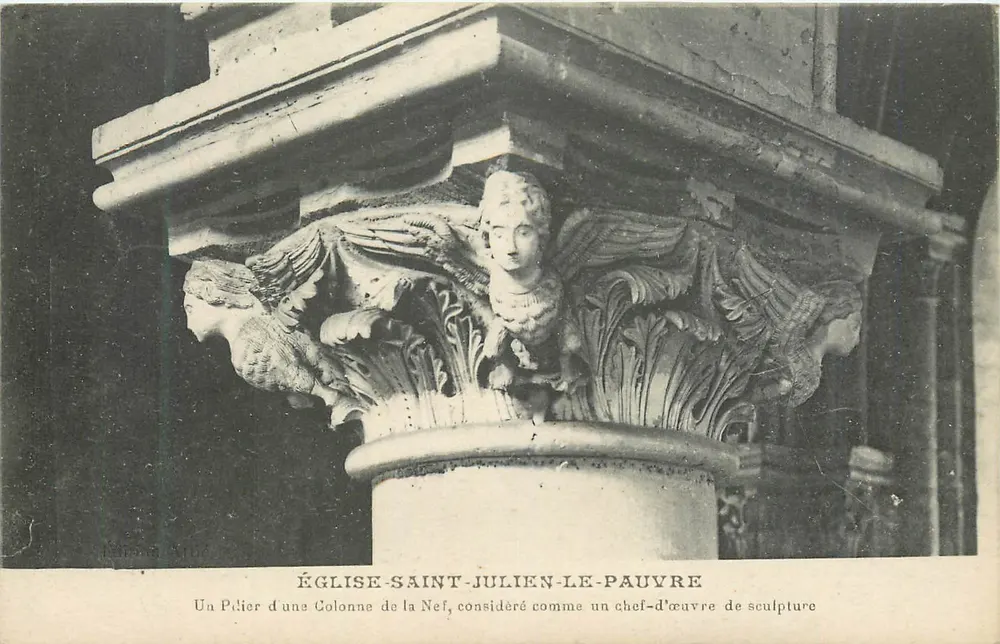 Igreja de Saint-Julien-le-Pauvre — Pilar de uma coluna da nave, considerado obra-prima de escultura — Imp. E. Le Deley, Paris - Frente