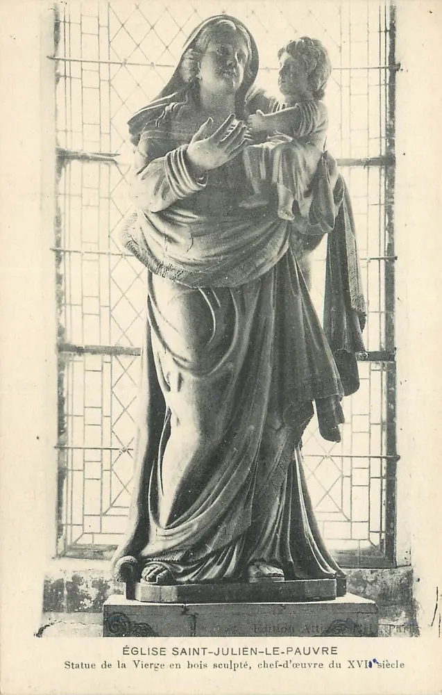 Igreja de São Julião o Pobre — Estátua da Virgem em madeira esculpida, obra-prima do século XVI — Edição Arti, Paris - Frente