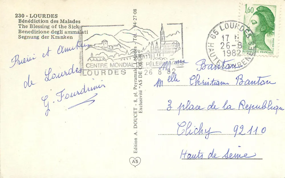 Bênção dos doentes em Lourdes — Edição A. Doucet, n° 230 - Verso