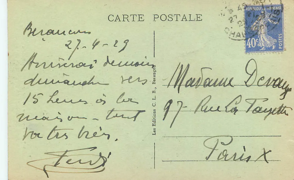 Cascade du Bout-du-Mende — Umgebung von Besançon-les-Bains — Éditions C. L. B. - Rückseite