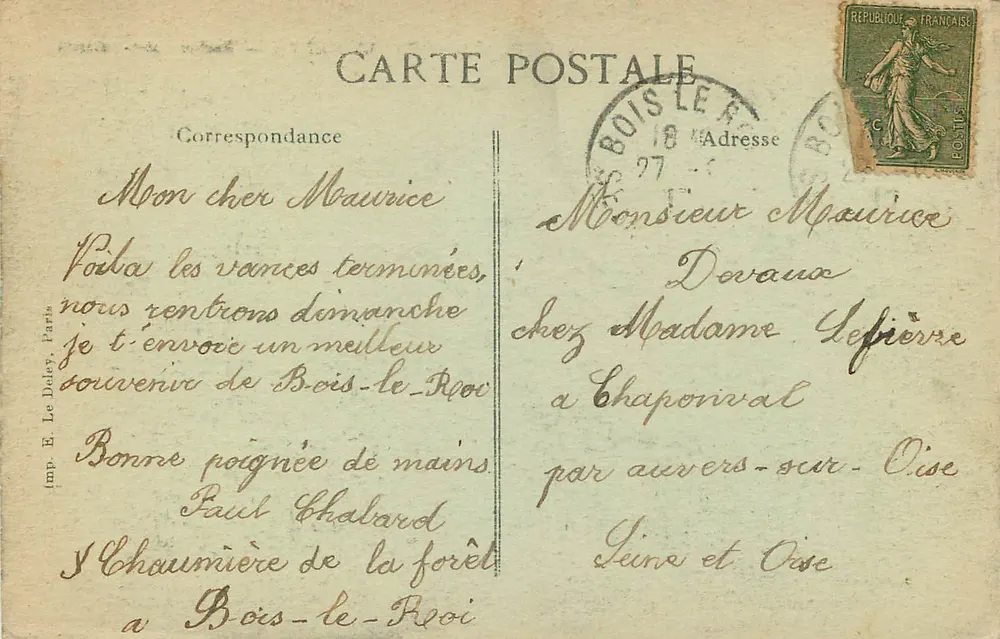 Floresta de FONTAINEBLEAU — Rocher Saint-Germain — E. Le Doley, Paris - Verso