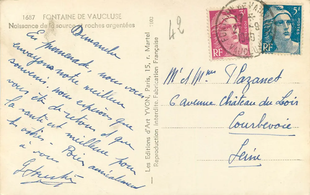 Fontaine de Vaucluse — Nascer da fonte e rochas prateadas — Les Éditions d'Art Martel - Verso