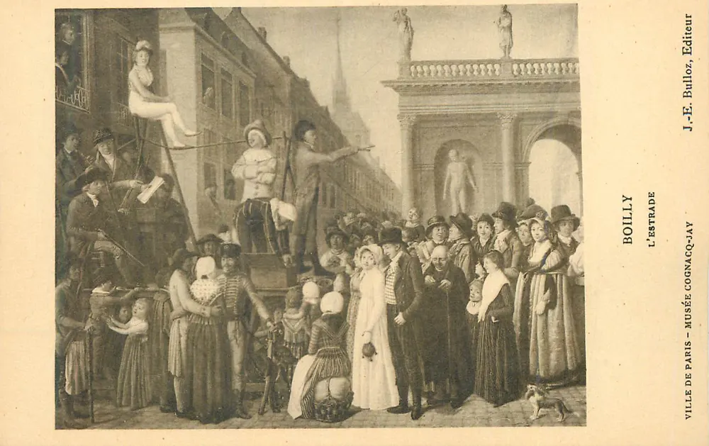 La rue de Paris — scène de rue avec acrobate — J.-E. Bulloz, Éditeur - Recto