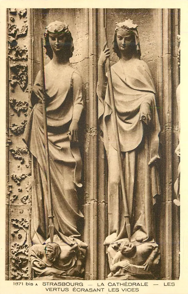 Straßburg — Die Kathedrale — Die Tugenden unterdrücken die Laster — Verlag BRAUN & Cie - Vorderseite