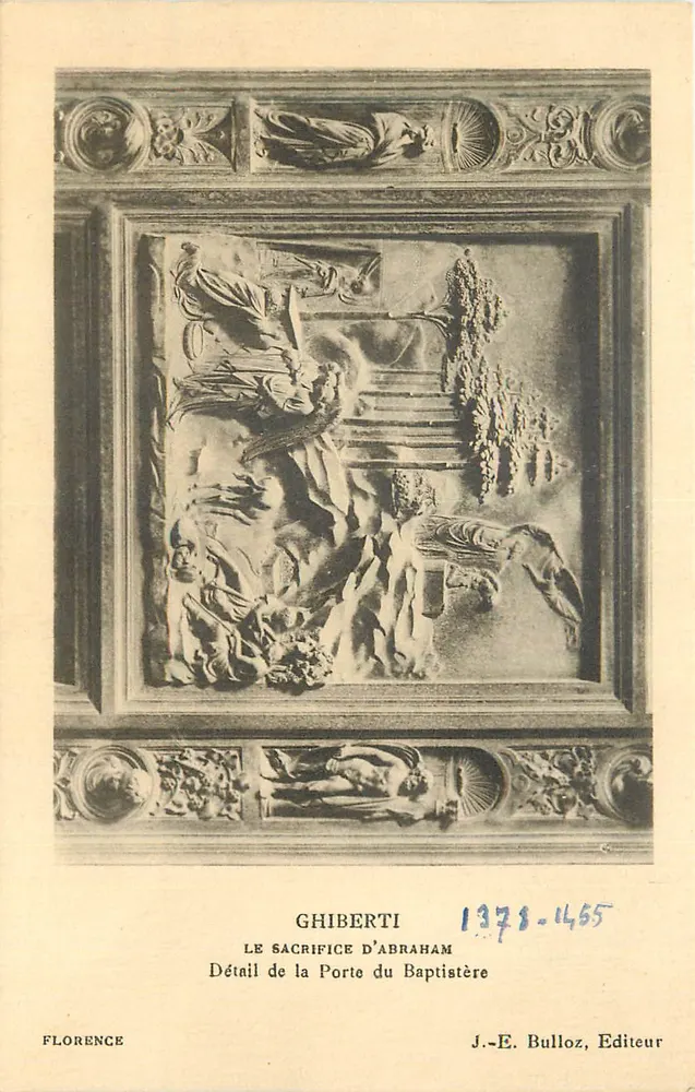 Detail des Opfers Abrahams — Ghiberti — Tor des Baptistertums — J.-E. Bulloz, Verleger - Vorderseite