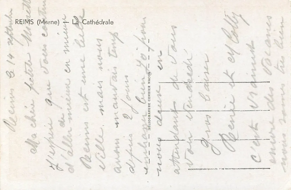 Reims (Marne) — A Catedral — Héliogravure Combier Macon - Verso