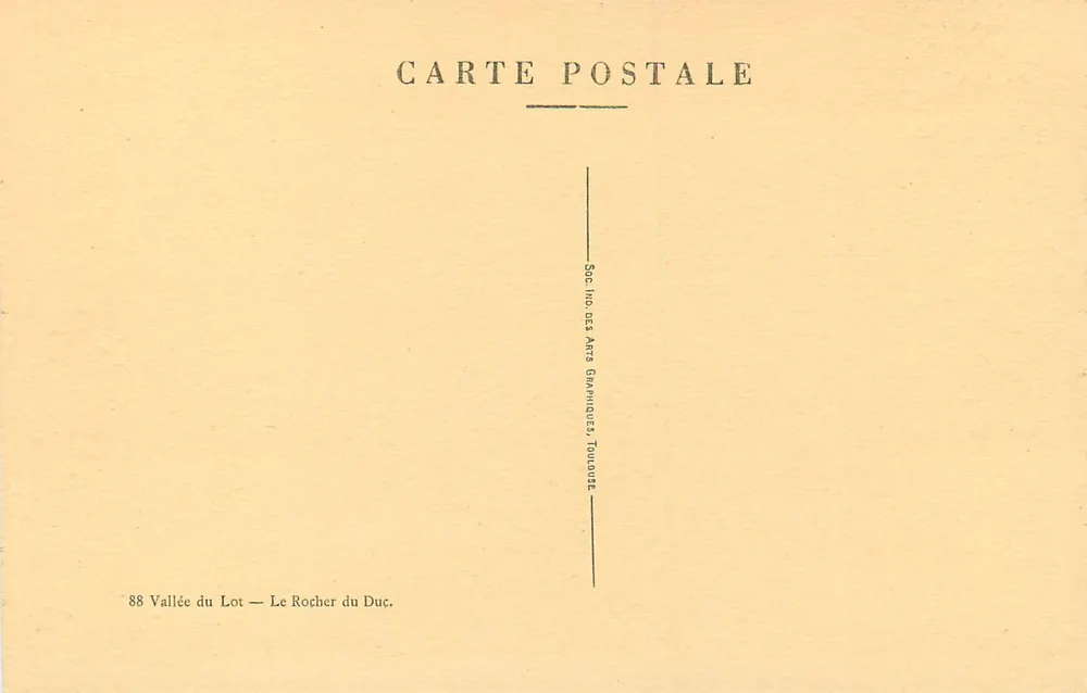 Valley of the Lot — The Duke's Rock — Soc. Imp. des Arts Graphiques, Toulouse - Back