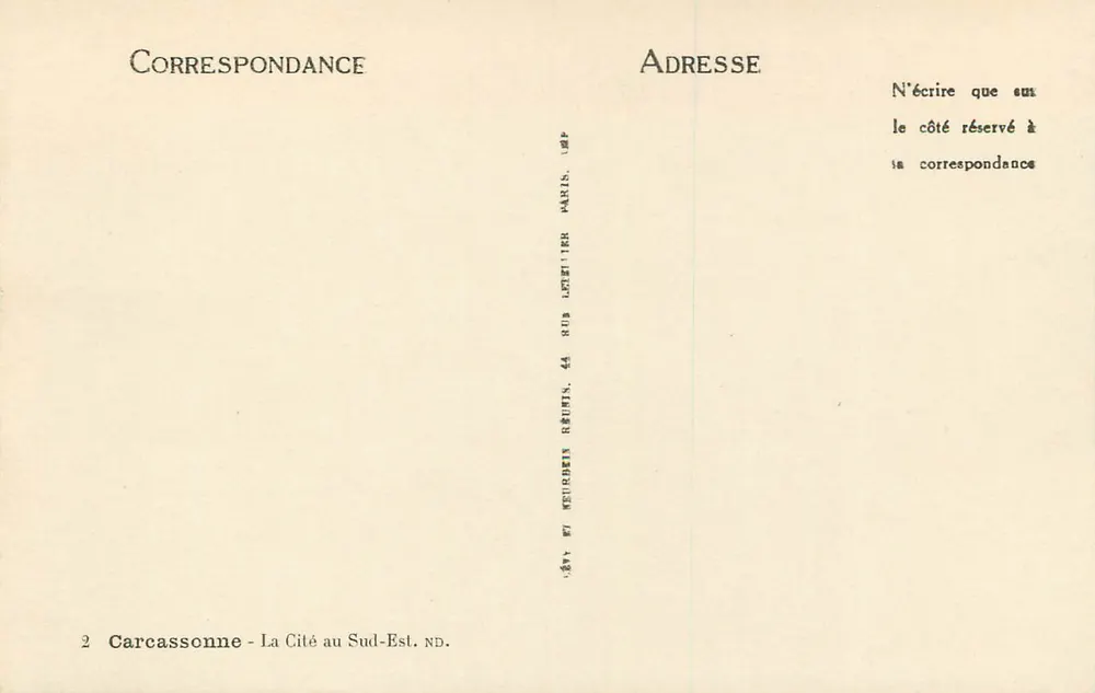 Carcassonne — A Cidade ao Sudeste — Editor: Paris, 44 rue des Résurgents - Verso