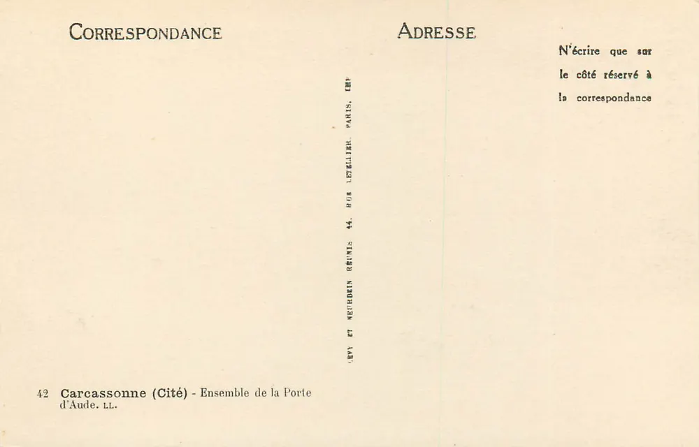 Carcassonne (Cidade) — Conjunto da Porta d'Aude — Editor LL. n°42 - Verso