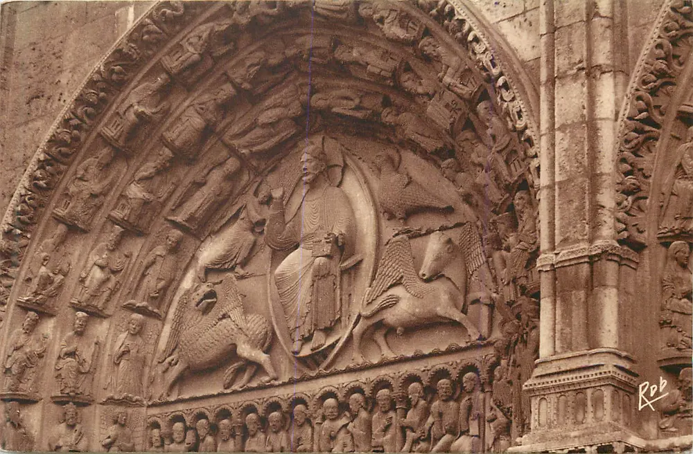 Chartres - Kathedrale, Königstor, Tympanon — 12. Jahrhundert — Robert Laillet, Nr. 272 - Vorderseite