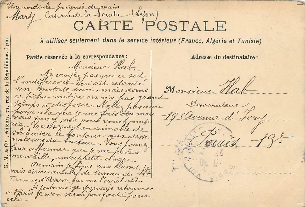 Place Bellecour — Bassins et parterre — G. M. & Cie, éditeurs - Verso