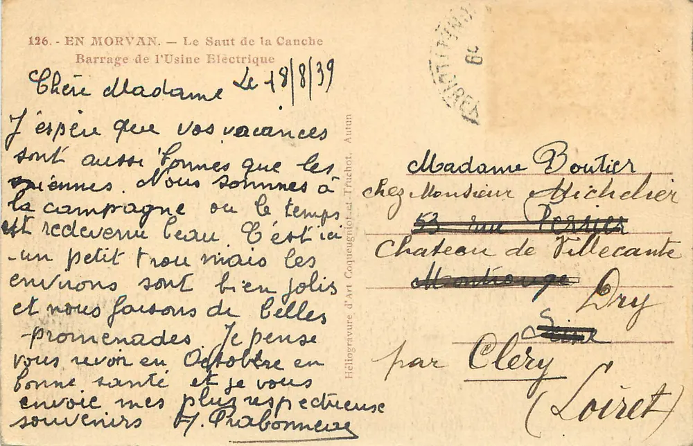 Der Saut de la Canche — Staudamm der Elektrizitätsfabrik — Héliogravure d'Art Coqueignot-et-Trachot, n°126 - Rückseite