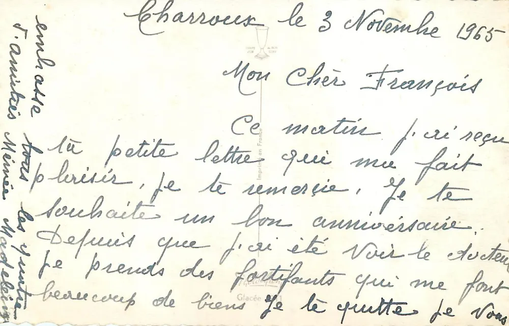 Menino com feixe de trigo — Aniversário — Impressão na França - Verso