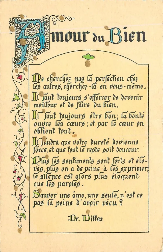 Amor pelo Bem — poema moral — Dr. Vittez - Frente