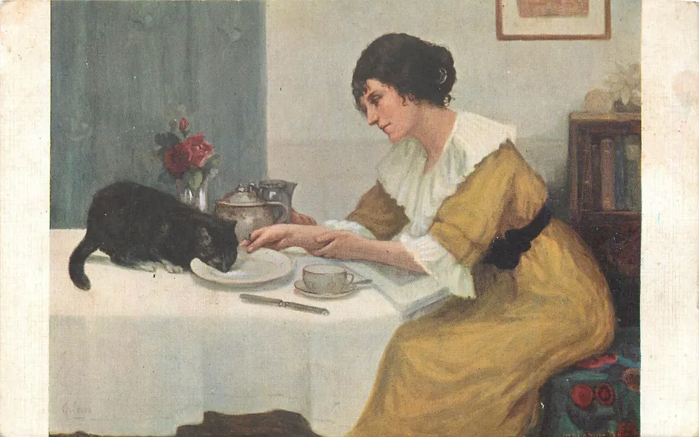 Mulher e gato no lanche — Mlle Germaine LORON — Salon de Paris, n°1452 - Frente