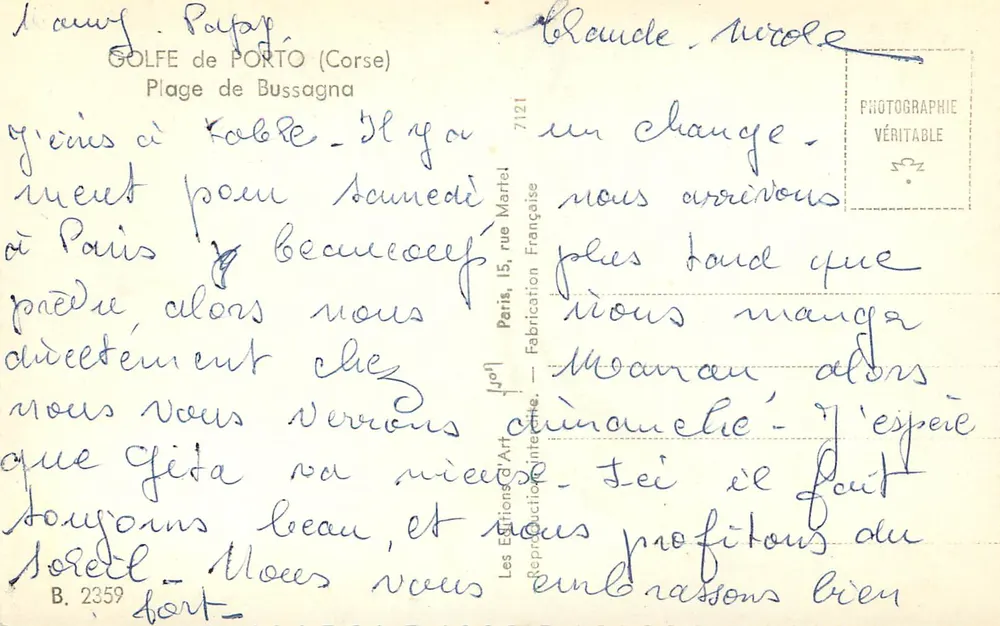 Golfe de Porto (Corse) — Praia de Bussagna — Les Éditions d'Art Martel, n° 7121 - Verso