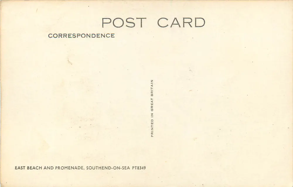 East Beach and Promenade — Southend-on-Sea — Printed in Great Britain PT8349 - Verso