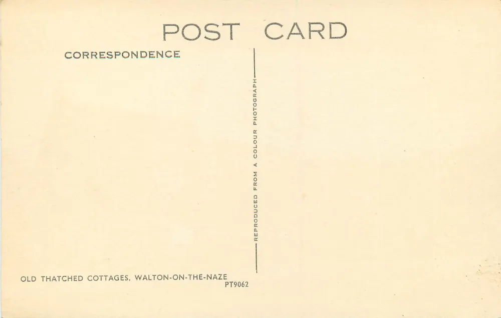 Old Thatched Cottages — Walton-on-the-Naze — Correspondence PT9062 - Achterkant