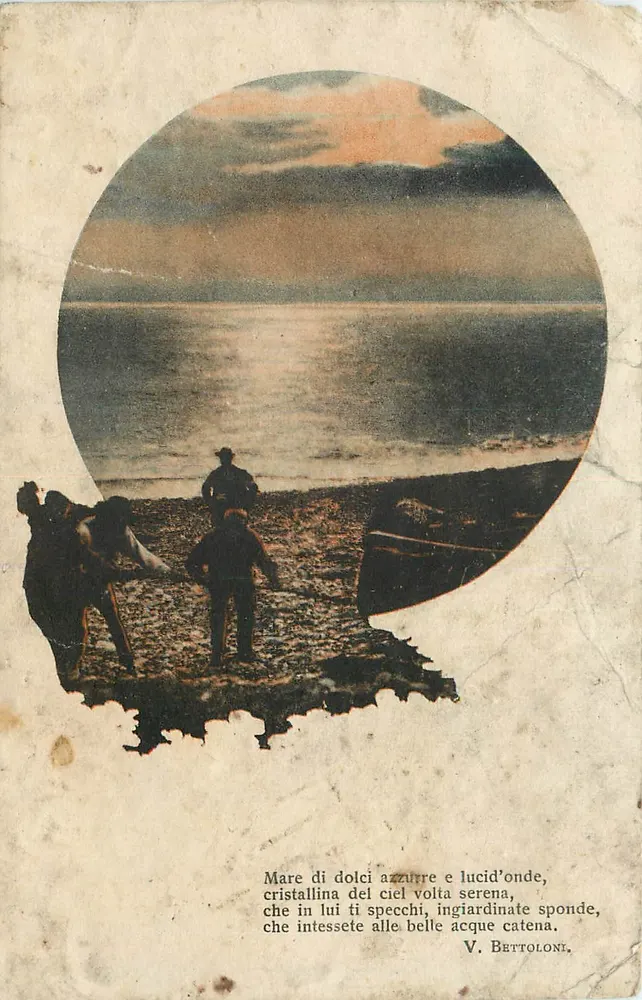 Ansicht einer Strandlandschaft mit Gedicht — V. Bettolone - Vorderseite