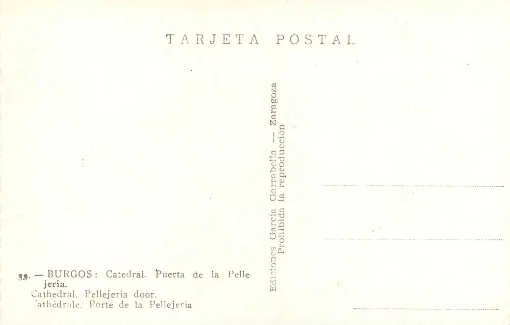 Burgos — Cathédrale : Porte de la Pellejeria — Éditions García Carrabell - Verso