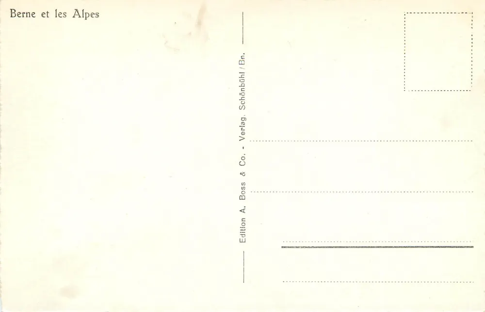 Bern e as Alpes — B 2252 — Edição A. Boss & Co. / Bn. - Verso