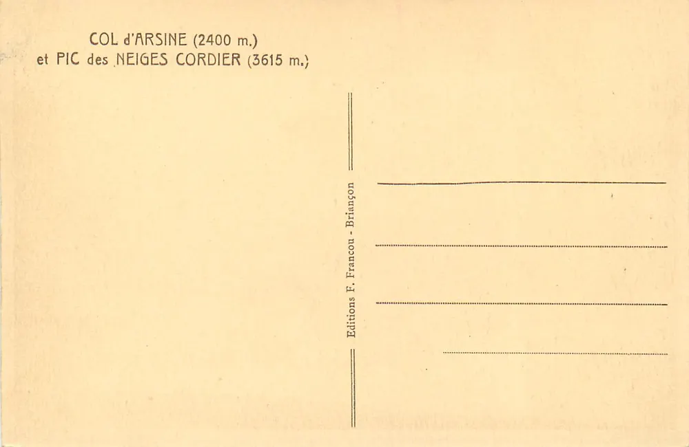 Col d'Arshine und Pic des Neiges Cordier — Alpenblick — Éditions F. Francou - Briançon - Rückseite