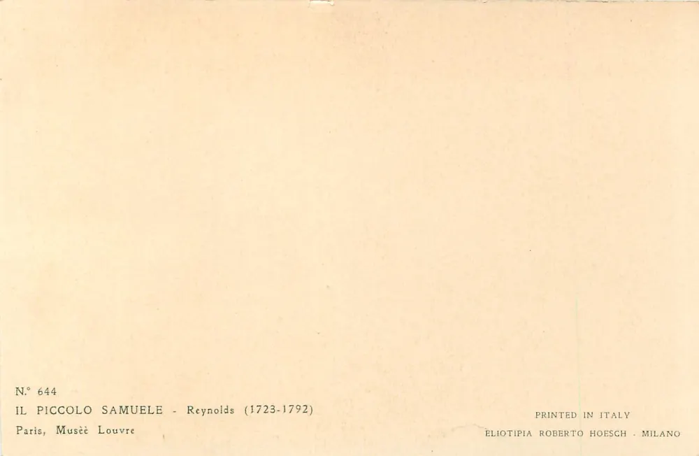 Kind in Gebet — Nachbildung einer Arbeit von Reynolds — Verlag Eliotipia Roberto Hoesch, Mailand - Rückseite