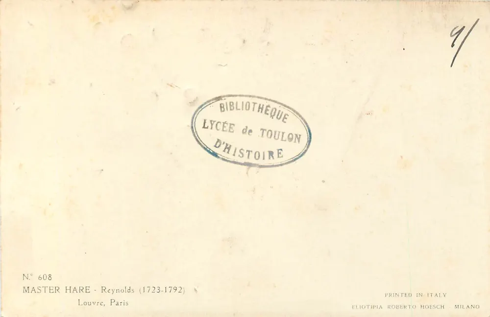 Enfant pointant — peinture de Reynolds — Master Hare, n°608 - Verso