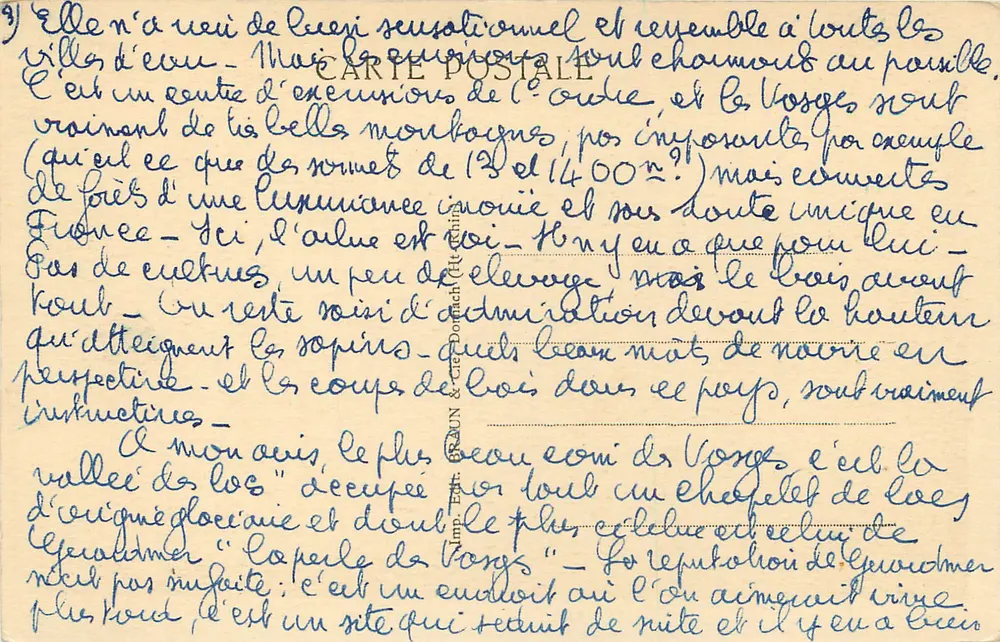 Gérardmer — Vista Geral — Editor Alimp. Ed. Béchard & Cie, n° 2121 - Verso