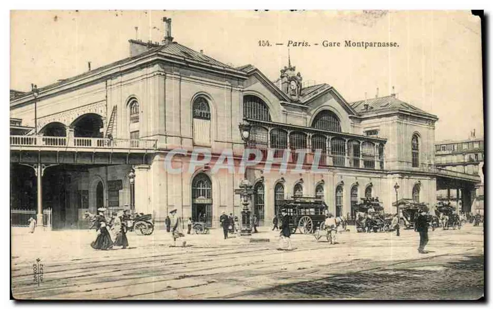 Paris - Gare Montparnasse — vista do edifício e dos passageiros — Graphphil, n° 154 - Frente