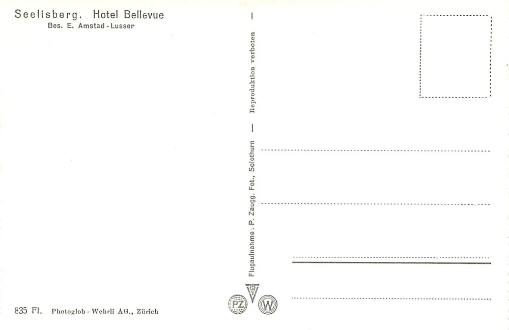 Seelisberg am Vierwaldstättersee — Hotel Bellevue — Photoglob-Wehrli AG, Zürich - Verso