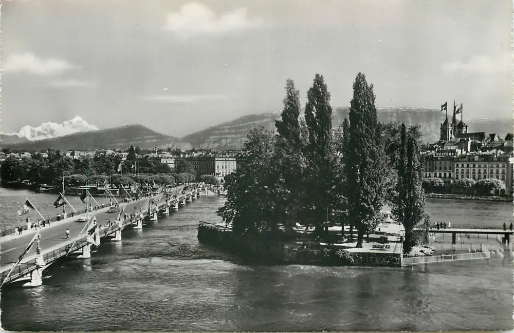 Genève — Île J.J. Rousseau et le Mont-Blanc — Éditions Jaeger - Recto