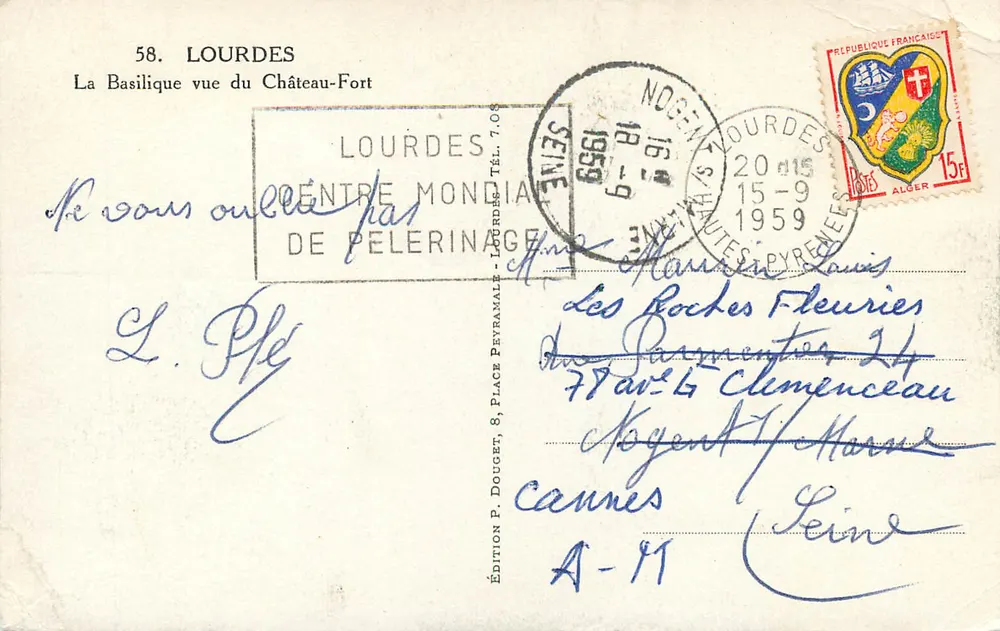 Lourdes — Die Basilika vom Château-Fort aus gesehen — Edition P. Doucet - Rückseite