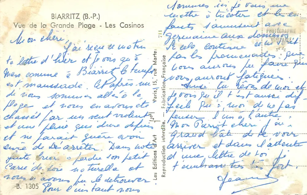 Biarritz (B.P.) — Vue de la Grande Plage - Les Casinos — Les Éditions Françaises - Verso