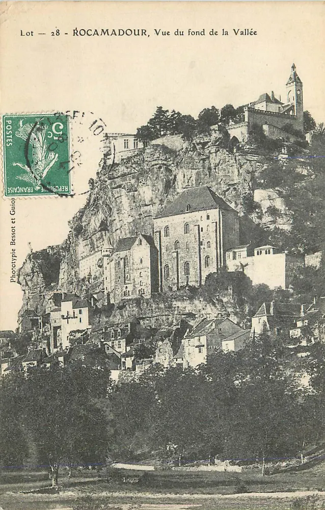 Rocamadour — Vue du fond de la Vallée — Phototypie Bessot et Guiot, Lot 28 - Recto