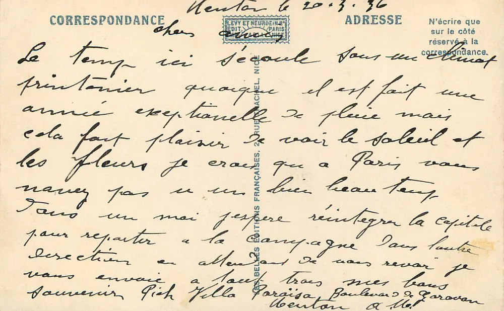 The CÔTE D'AZUR — Flowered Garden — Adia, No. 12337 - Back