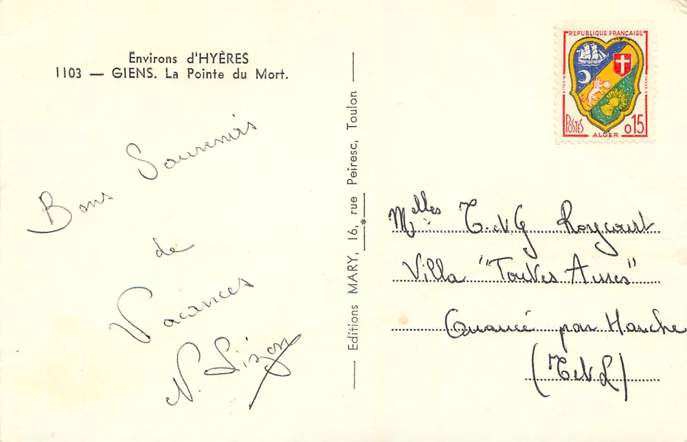Giens — La Pointe du Mort — Éditions MARY, Toulon - Verso