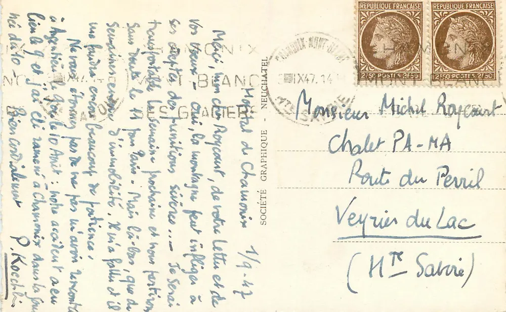 Chamonix — Mont Blanc — Lac Blanc — Sociedade Gráfica Neuchâtel n°217 - Verso