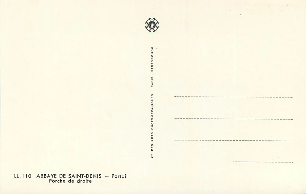 Abbaye de Saint-Denis — Portail de droite — Éditeur : CAP Arts Photomécaniques, Paris - Verso