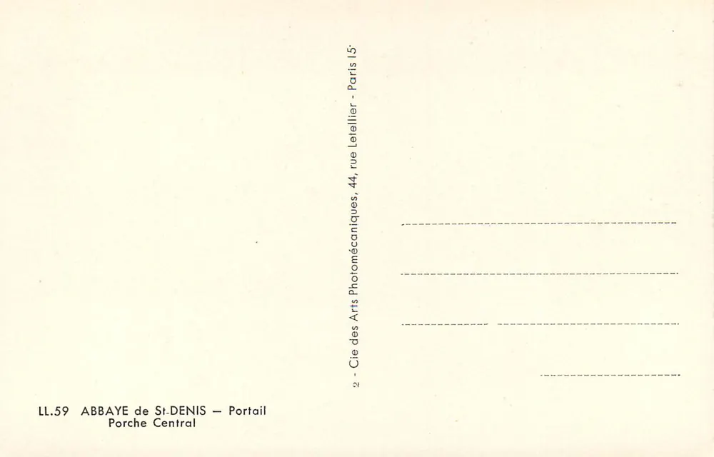 Abadia de Saint-Denis — Portão Central — Cie des Arts Photomécaniques, 44, rue Letellier, Paris 15e - Verso
