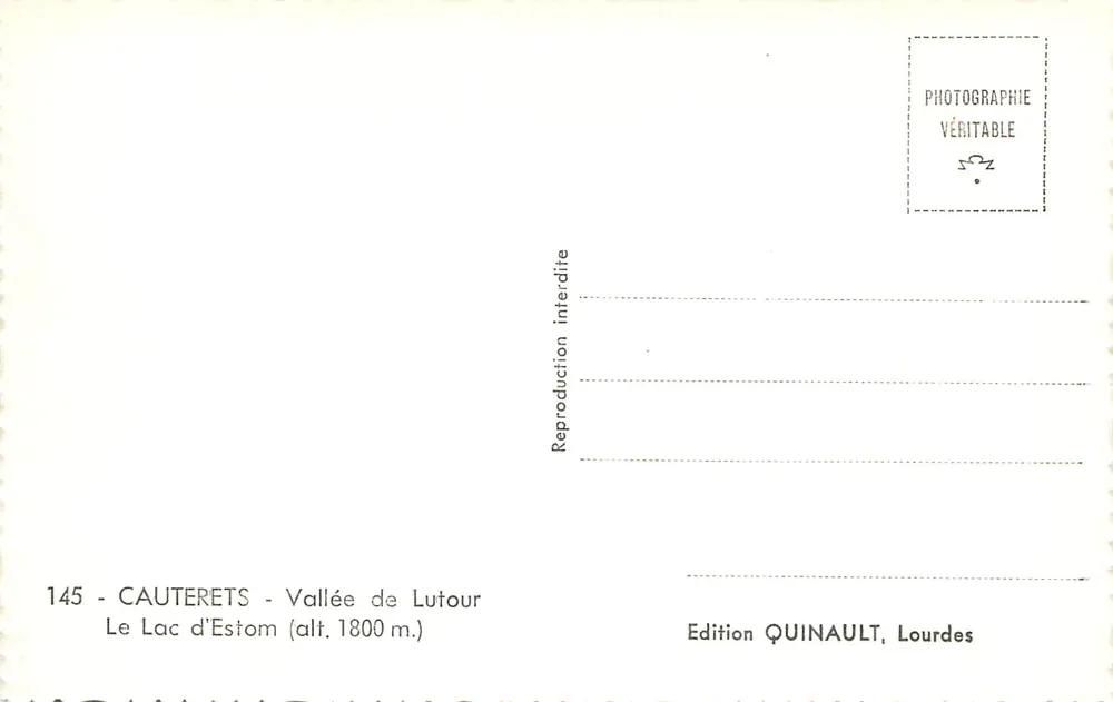 See Estom — Tal der Lutour — Ausgabe QUINAULT, Lourdes - Rückseite
