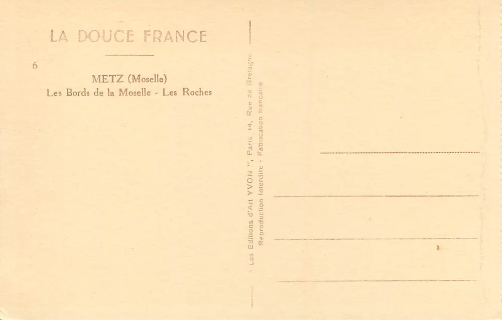 Metz (Moselle) — Die Ufer der Mosel - Die Felsen — Éditions d'Art YVON - Rückseite