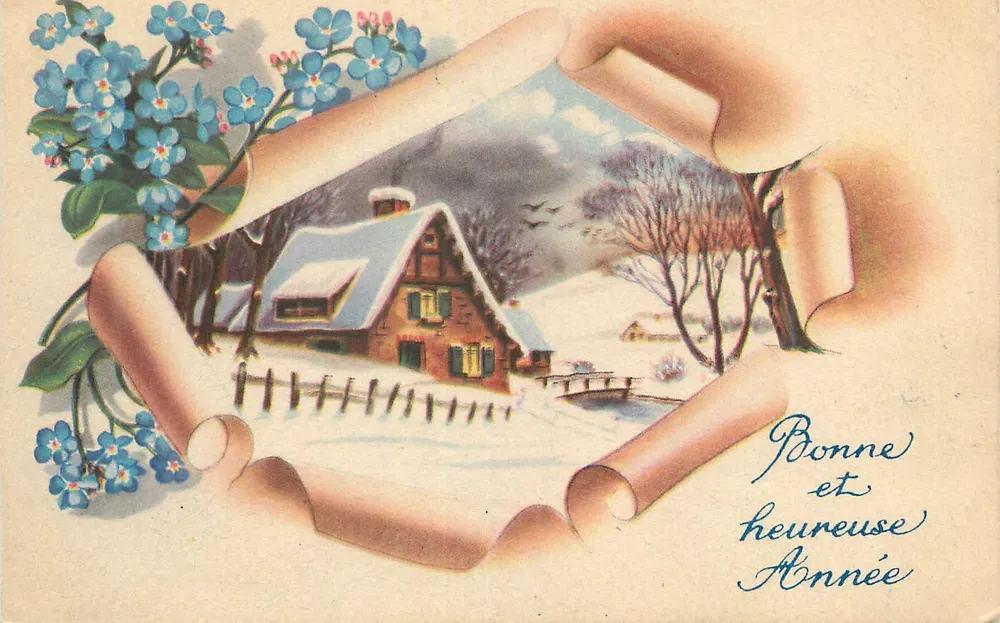 Zamek w ChâteaudeLoir — Szczęśliwe i dobre Nowy Rok — Wydawca C.M.R.A. Marcéan, Stany Zjednoczone - Awers