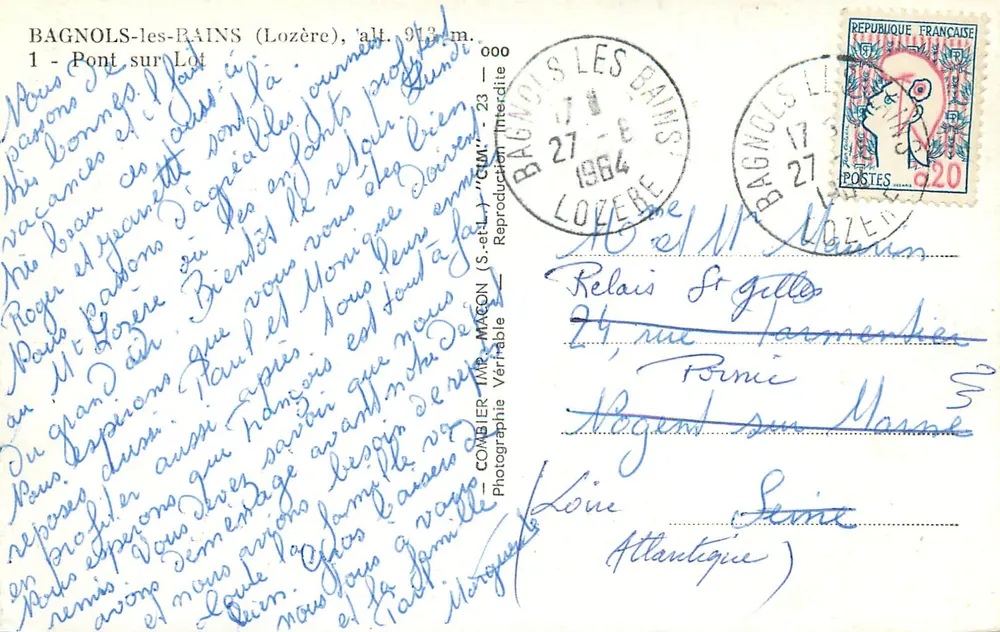 Bagnols-les-Bains (Lozère) — Brücke über den Lot — Verlag Combier, n° 000 - Rückseite