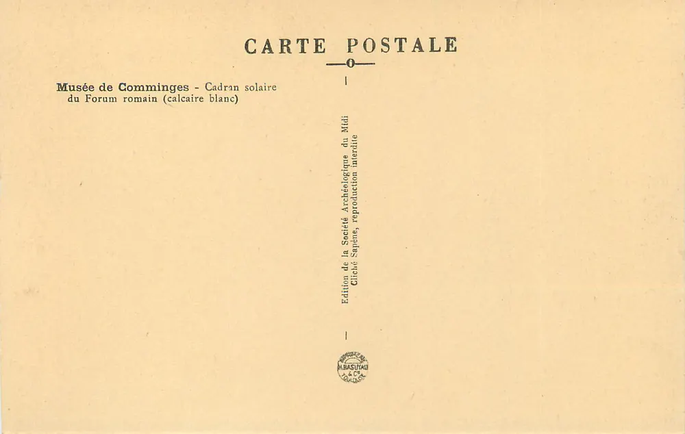 Cadran solaire — Musée de Comminges — édition de la Société Archéologique du Midi - Verso