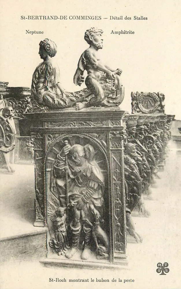 St-Bertrand-de-Comminges — Detail der Stühle — Neptun und Amphitrite - Vorderseite