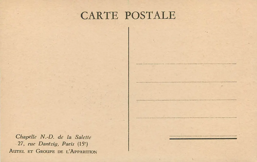 Capela N.-D. de La Salette — Altar e Grupo da Aparição — Altar e Grupo da Aparição, 27 rue Dantzig, Paris (15e) - Verso