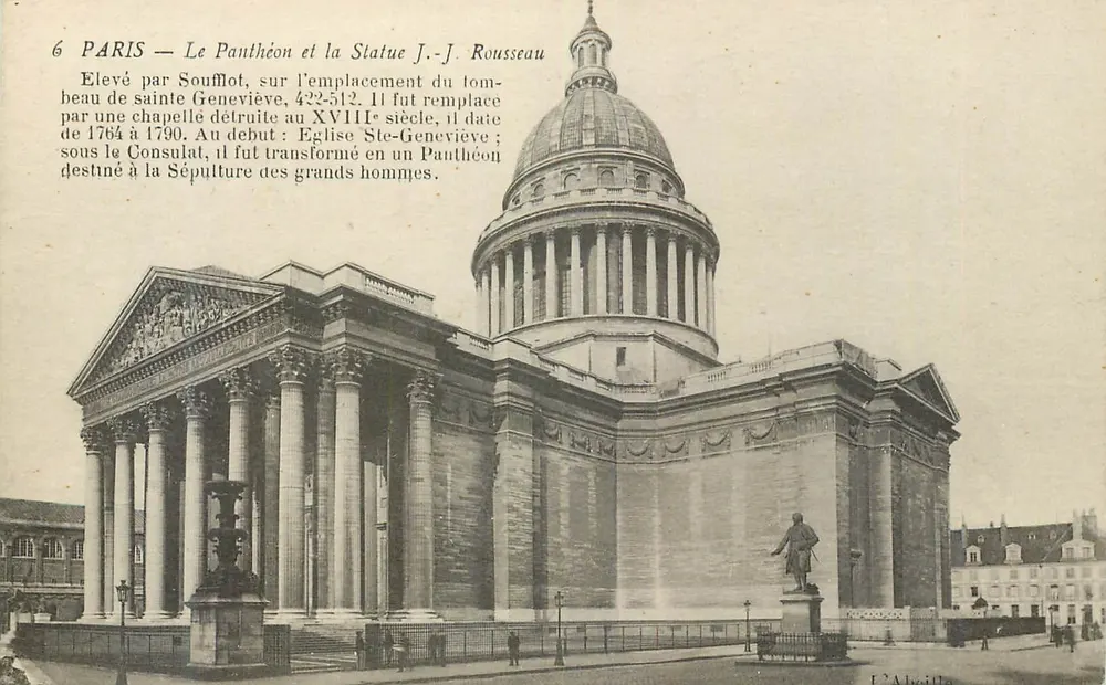 Paris — Le Panthéon et la Statue J.-J. Rousseau — Imp. phot. « l’Abeille », Asnières-Paris - Recto