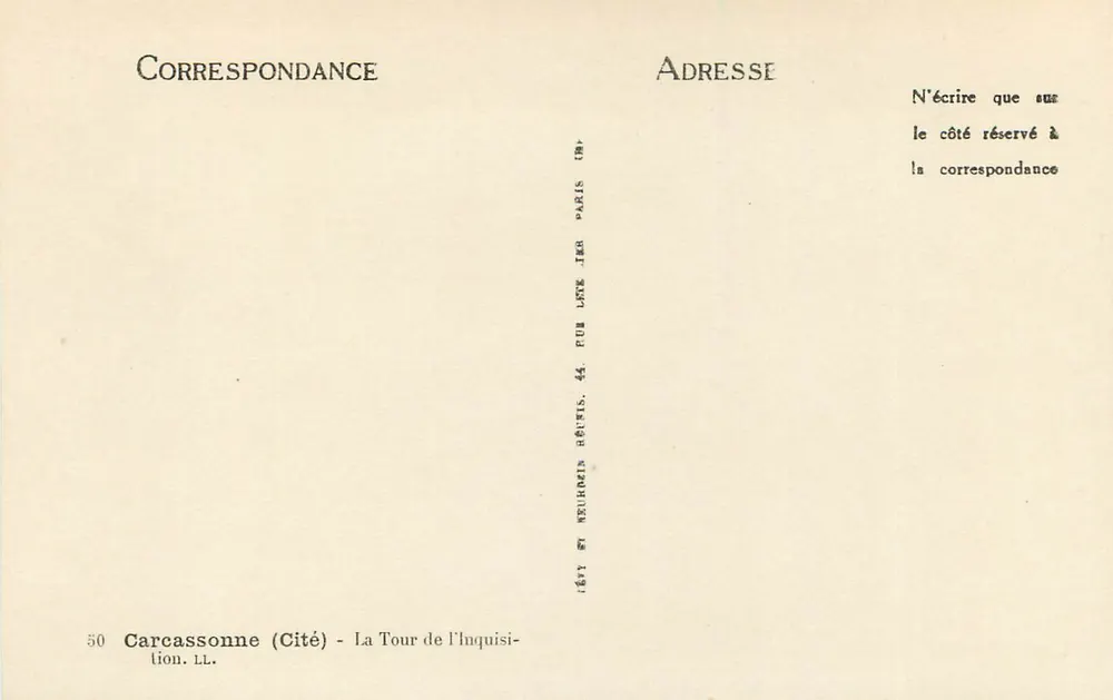 Carcassonne (Cité) — La Tour de l'Inquisition — Éditeur LL. - Verso